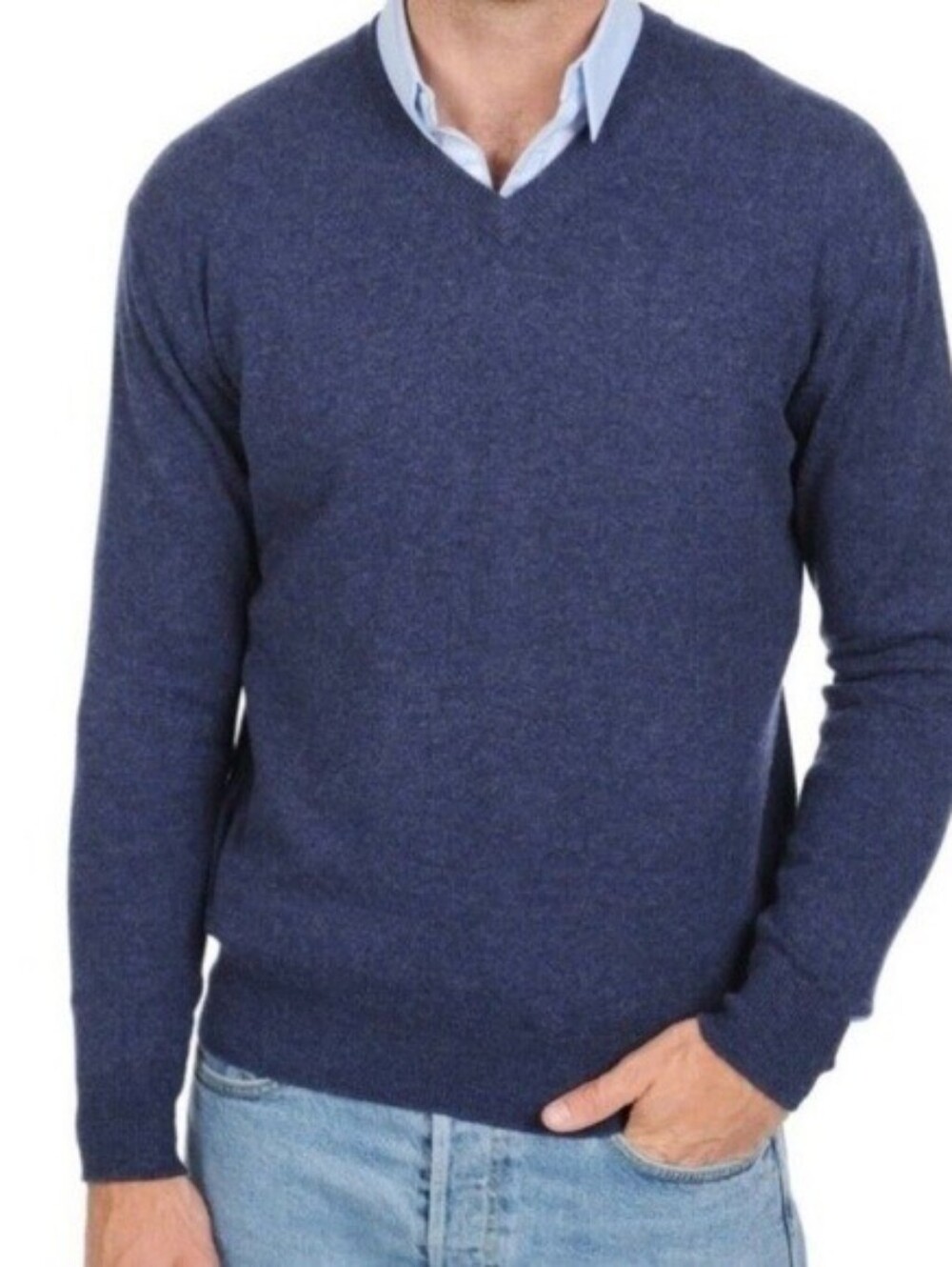 Mantovani Men's Classic V-Neck Cashmere Sweater in Navy XL